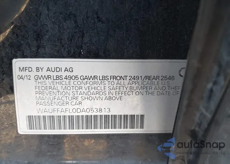 2013 Audi A4 2.0T Premium from USA, damaged, VIN WAUFFAFL0DA053813